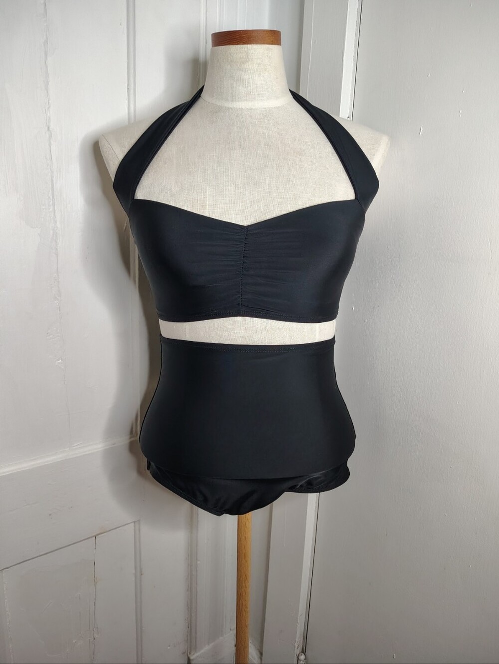 Red Dolly Swimwear Retro Pin Up High Waist Bikini Two Piece Black Womens Small
